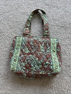 Maggie Barnes Brown Tote with Mint Floral Print